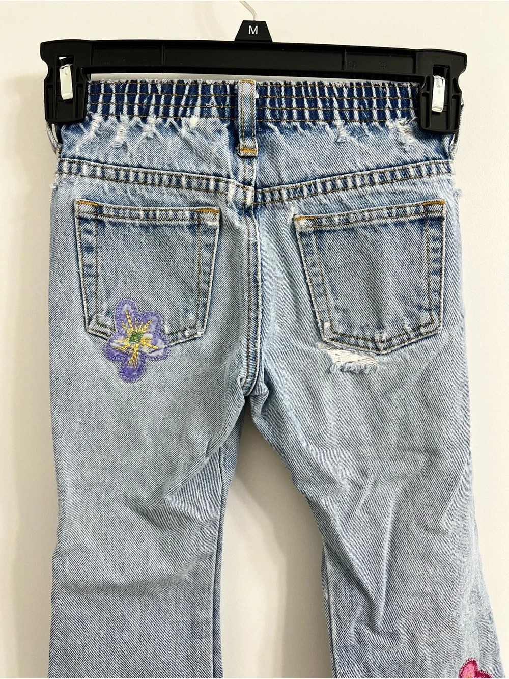 VTG 90s Y2K Toddler Gap Floral Embroider Distressed Denim Jean Snap Button Sz 3